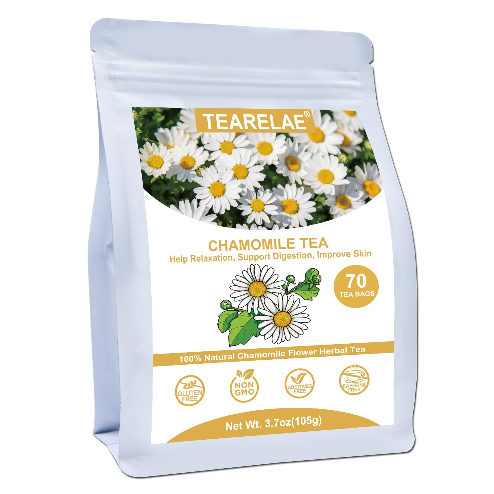 TEARELAE - Chamomile Tea - 70 Count - Premium Chamomile Flower Tea Bags - Non-GMO - Caffeine-Free