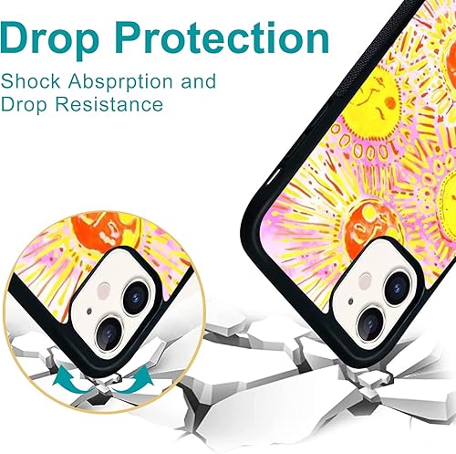 Miniatura 2 de UNNKINE Funda retro amarilla para iPhone 14 Plus para niñas y mujeres, diseño de sol de arte, TPU suave, parte trasera dura, a prueba de golpes,