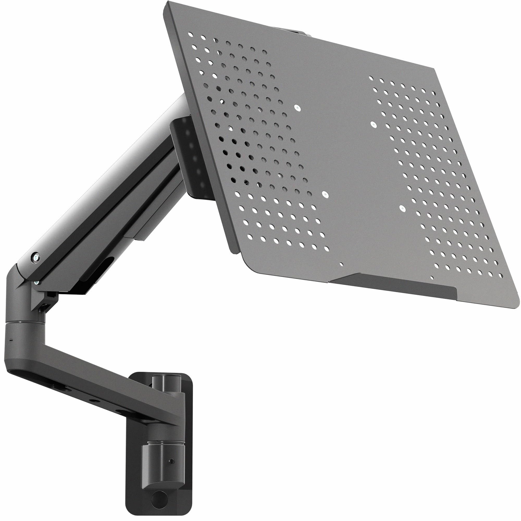VIVO Sit-Stand 14 Inch Pneumatic Laptop Tray Wall Mount, Articulating Height Adjustable Typing Platform, Floating Workstation, Ergonomic Tilt, Black,