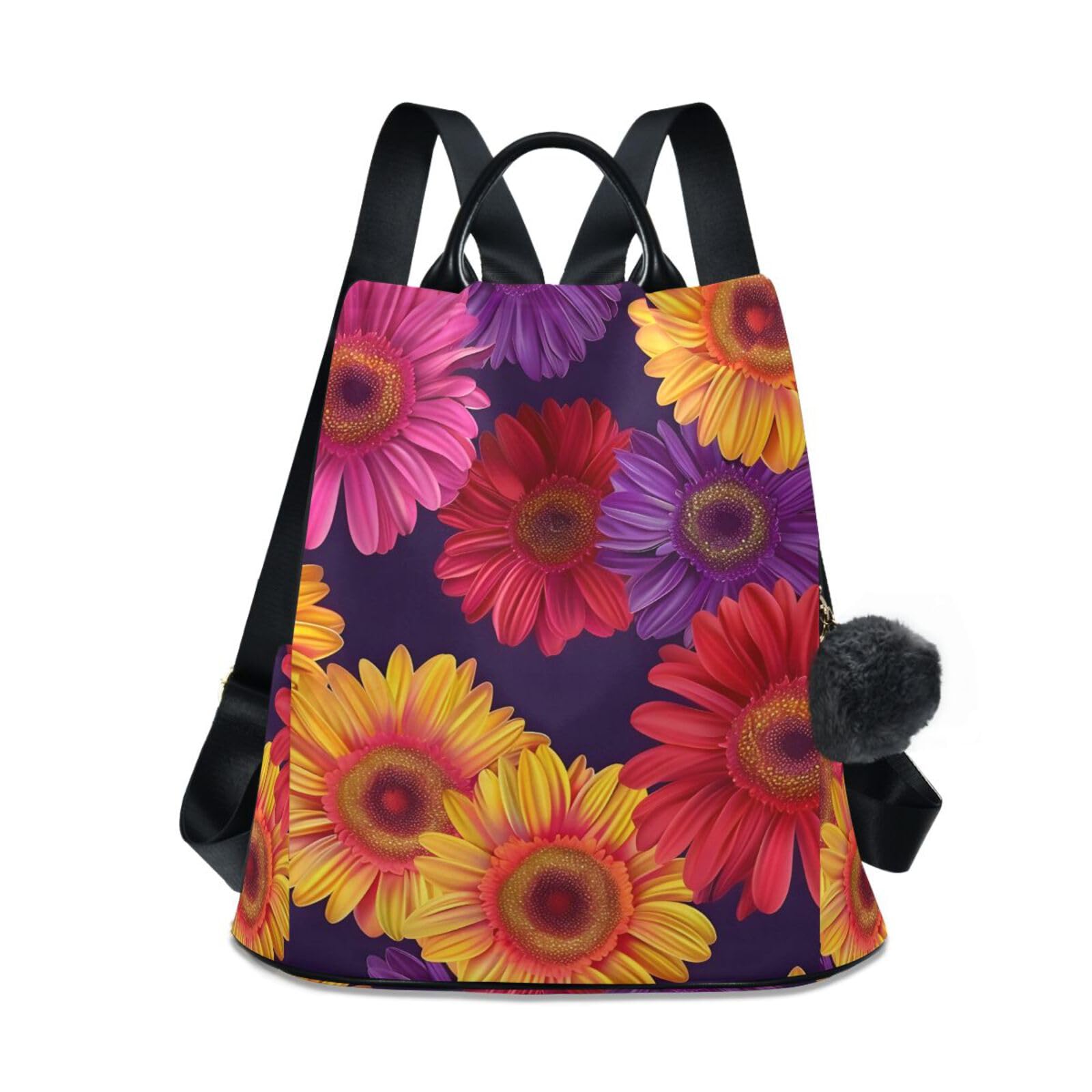 Bright Color Sunflowers Floral Backpack for Women Anti Theft Large Fashion Travel Shoulder Bag Purse Rucksack Lightweight