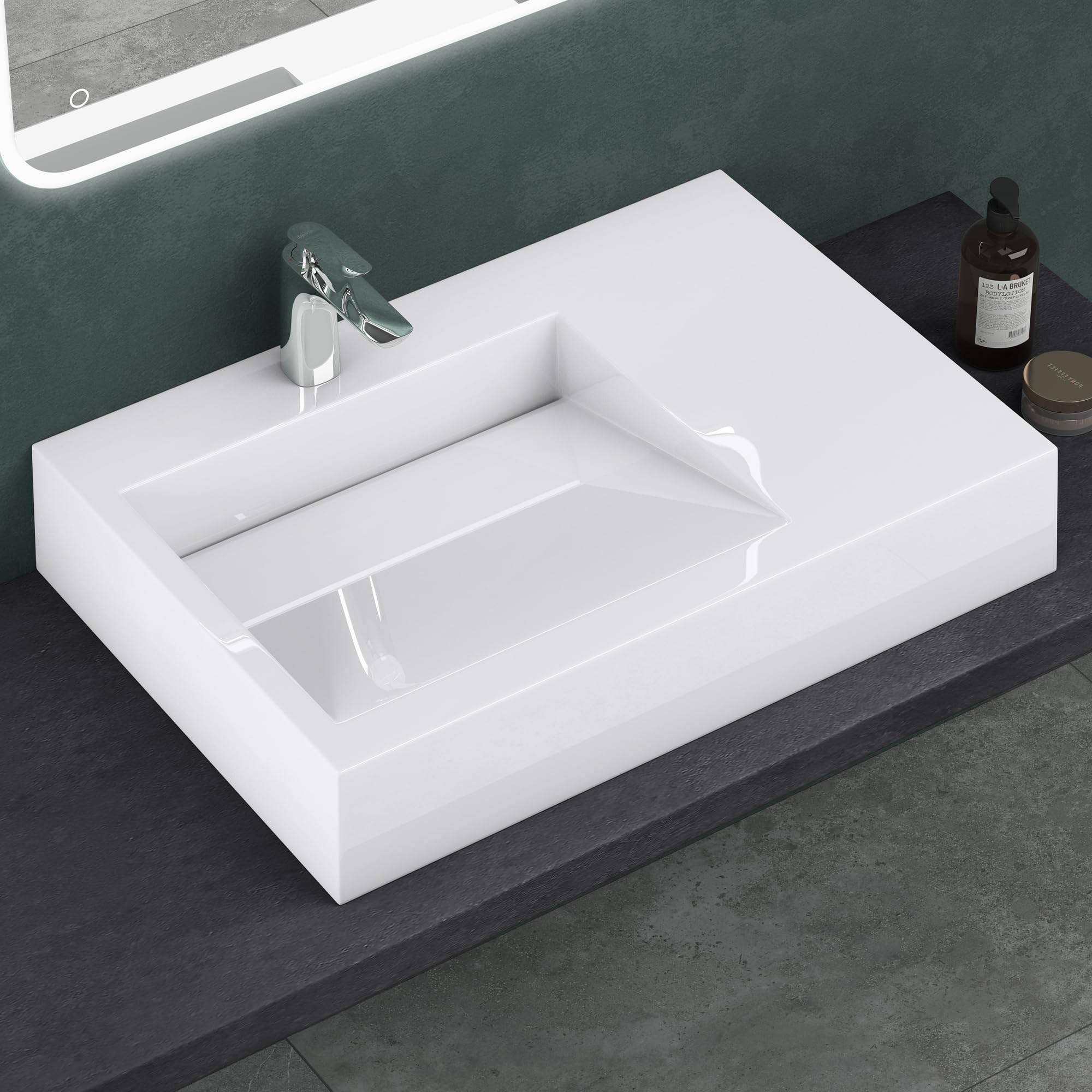 Mai & Mai Lavabo da Appoggio 75x51x13cm in Marmo Fuso, Colossum11 | Lavabo Bagno Sospeso Lavandino Bagno Rettangolare, Lavabo Rialzo, Bianco