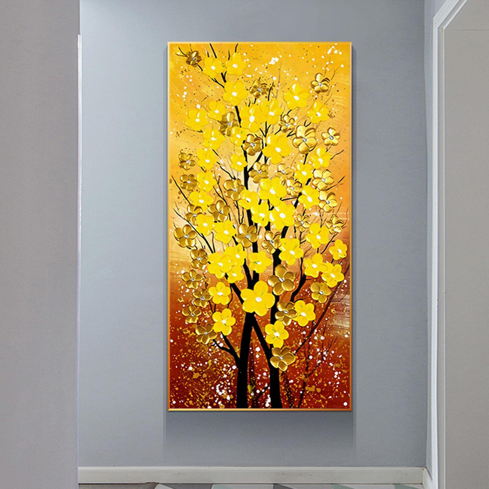 Amazon.co.jp: 黄色の金持ちのお金の木のキャンバスの絵画現代のHD