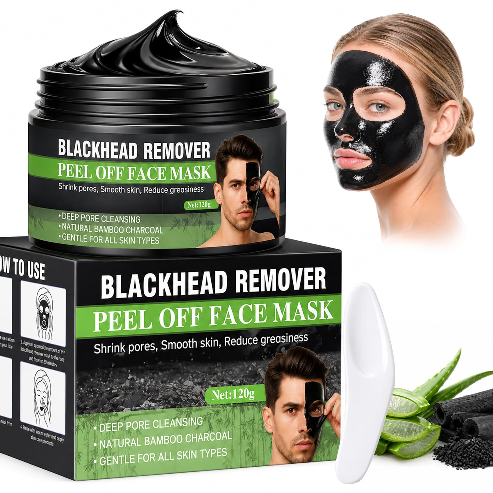 Maschera Punti Neri, Maschera Peel Off da 120g con Carbone Attivo per Pulizia Profonda, Rimozione di Punti Neri, Sporco e Acne, Purificazione dei Pori e Controllo del Sebo, Adatta per Uomini e Donne