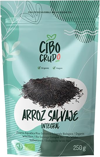 Arroz Salvaje Integral Ecológico - 250g. Zizania Aquatica o Arroz Negro Salvaje.