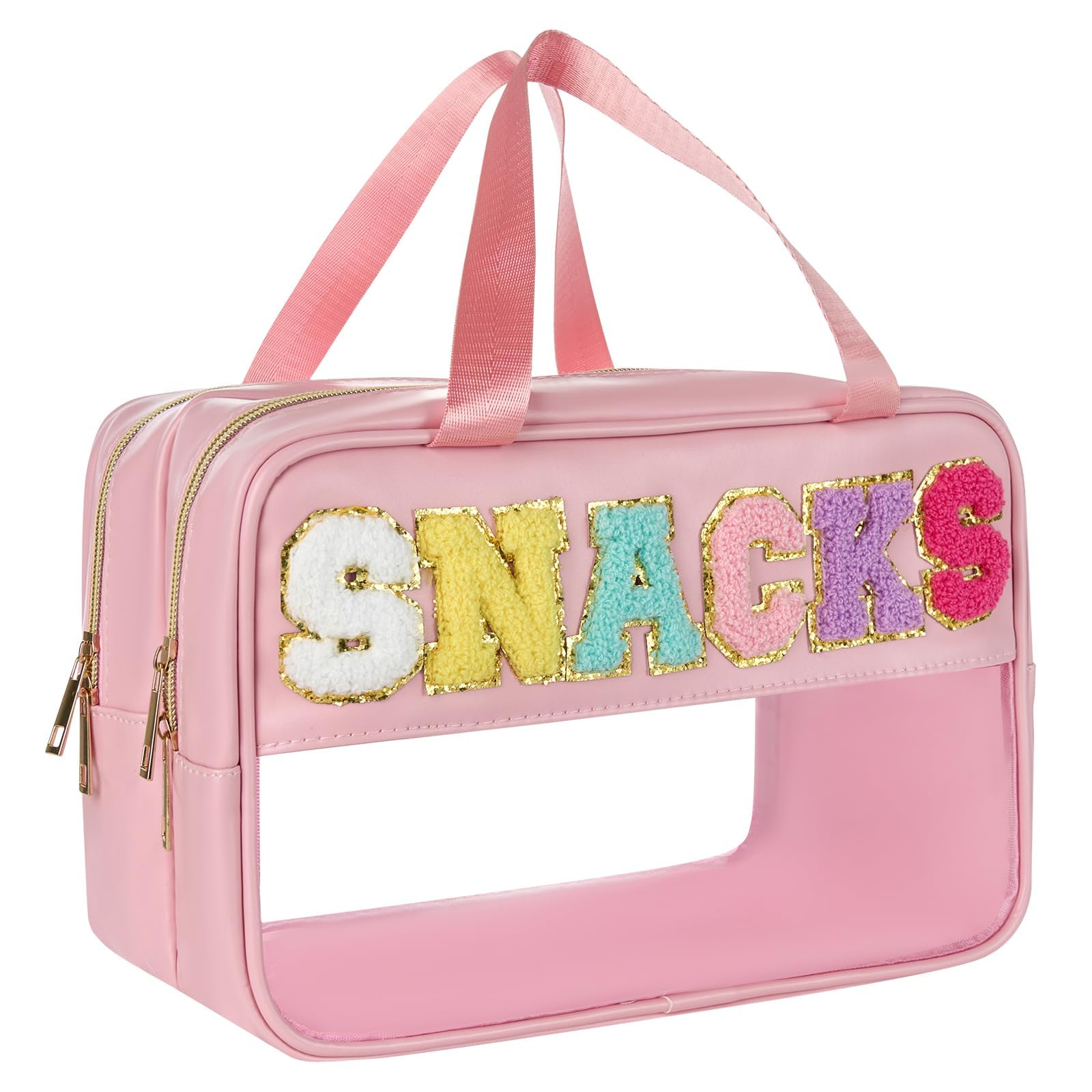 Snack Bags for Travel Varsity Letter Pouch Clear Toiletry Bag Snacks Bag Pouch, Preppy Clear Cosmetic Bag, Large Travel Bags for Women