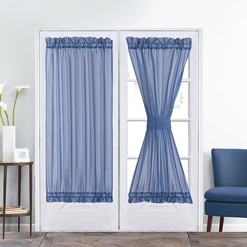 Aquazolax - Cortinas de puerta francesas a rayas blancas transparentes para puertas de cristal de patio, ventanas