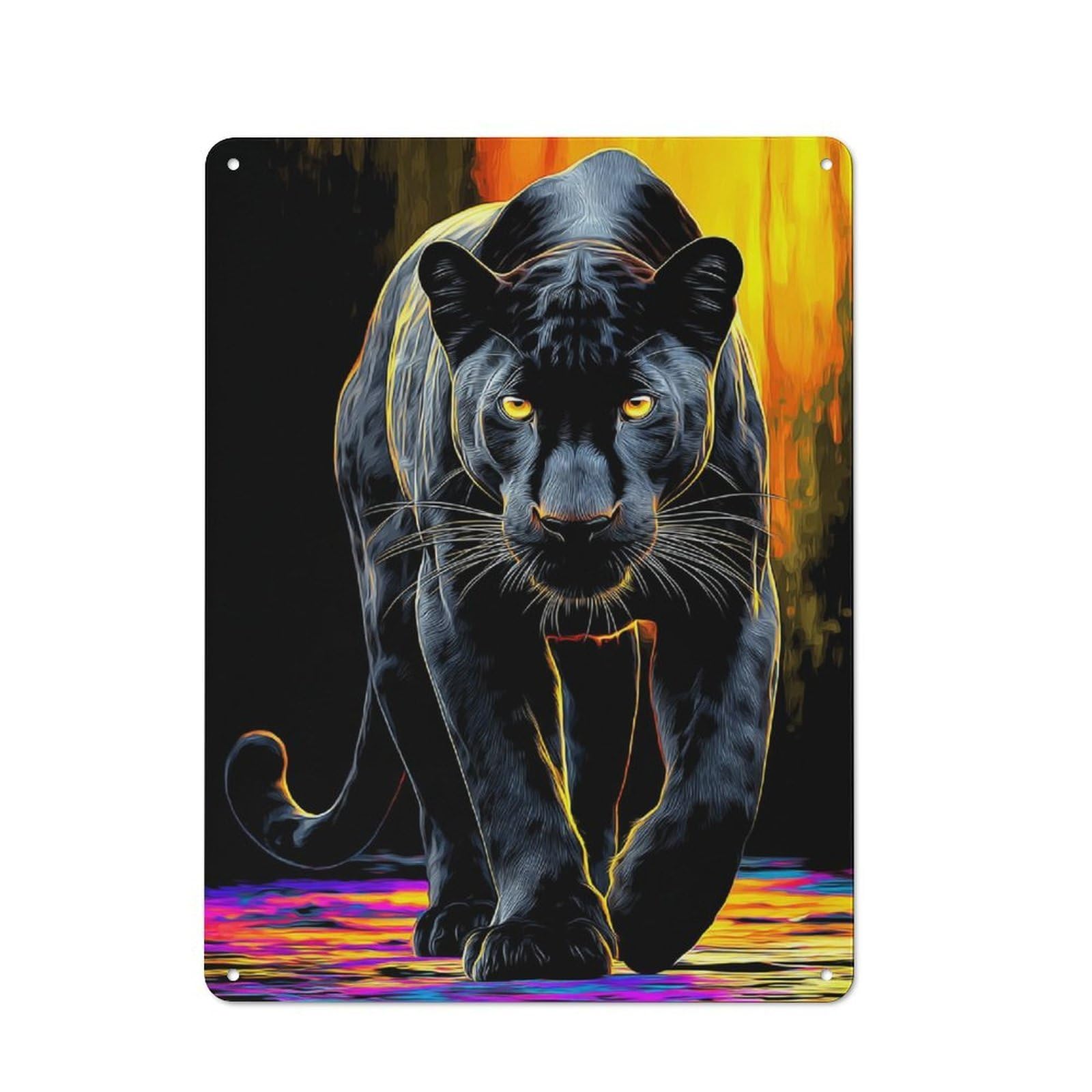 Tin Wall Plaque 40x30cm with Neon Panther Stroll -5 for Bar Or Restaurant, Housewarming Wall Decor for People Furnishing Bar And Restaurant