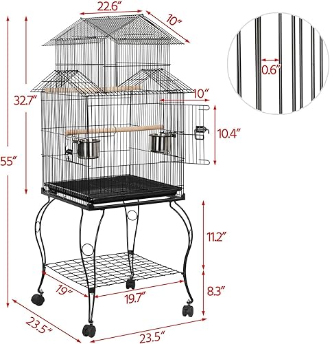 Miniatura 2 de Yaheetech Budgie Cage jaula de 55 pulgadas con triple techo mediano para loros para mascotas con soporte desmontable para cacatúas, periquitos de