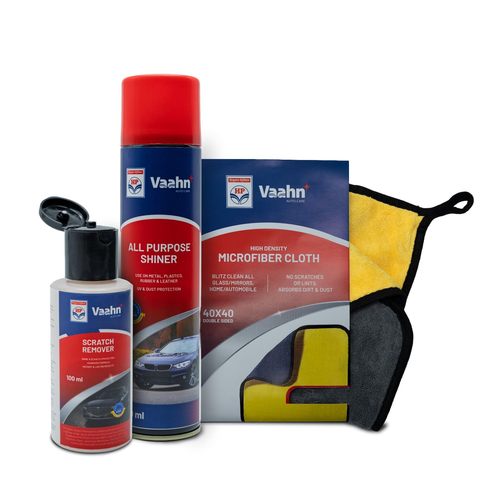 hp vaahn exterior touch-up kit – scratch remover (100ml), all purpose shiner (300ml) & microfiber cloth (40x40 cm, 500 gsm) | paint restore & shine combo