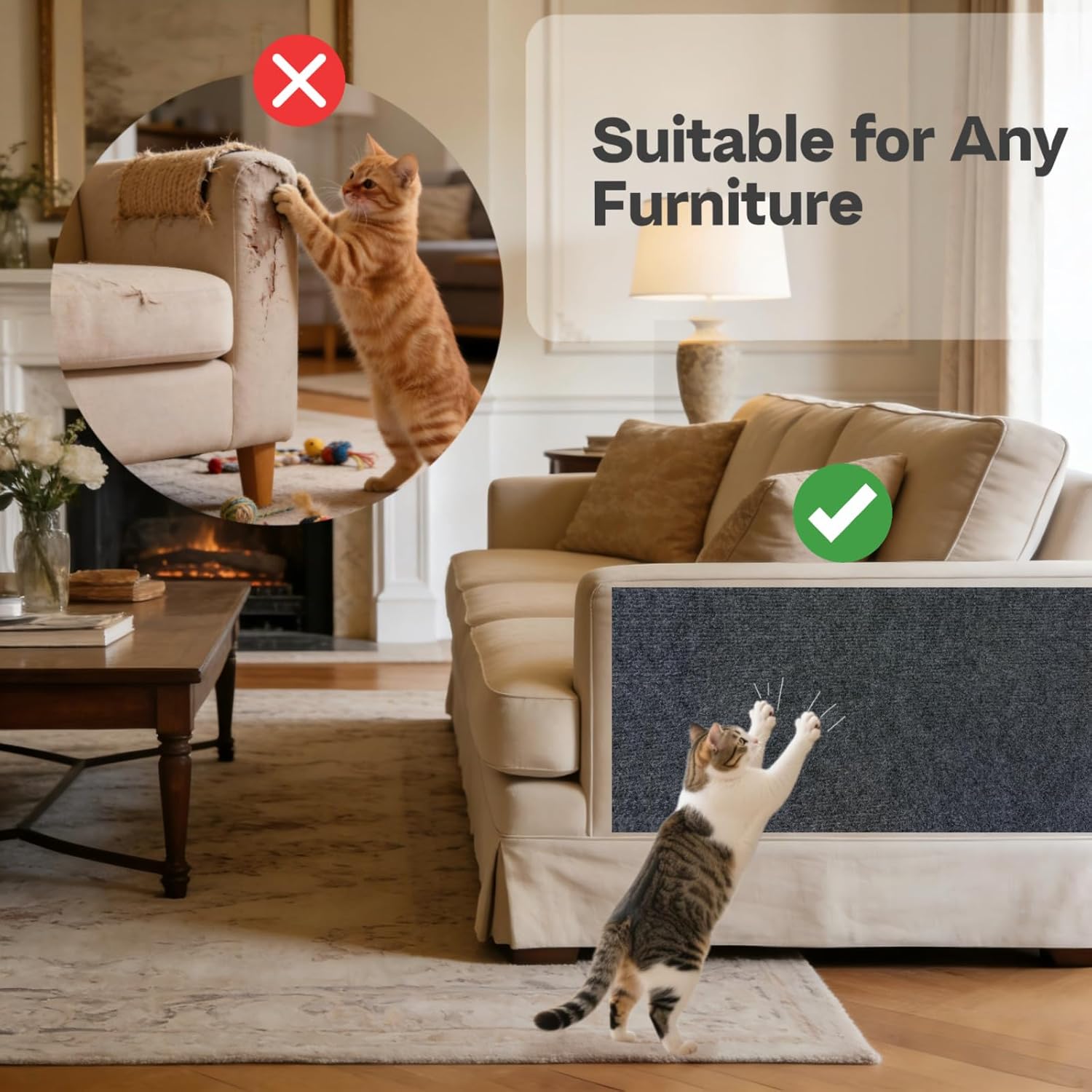 78.7"X15.8" Cat Scratch Furniture Protector Scratcher Pad, Adhesive Couch Protector from Cats Claws Scratching, DIY Cats Climbing Wall Scratcher Carpet as Cat Scratching Post (Dark Grey)