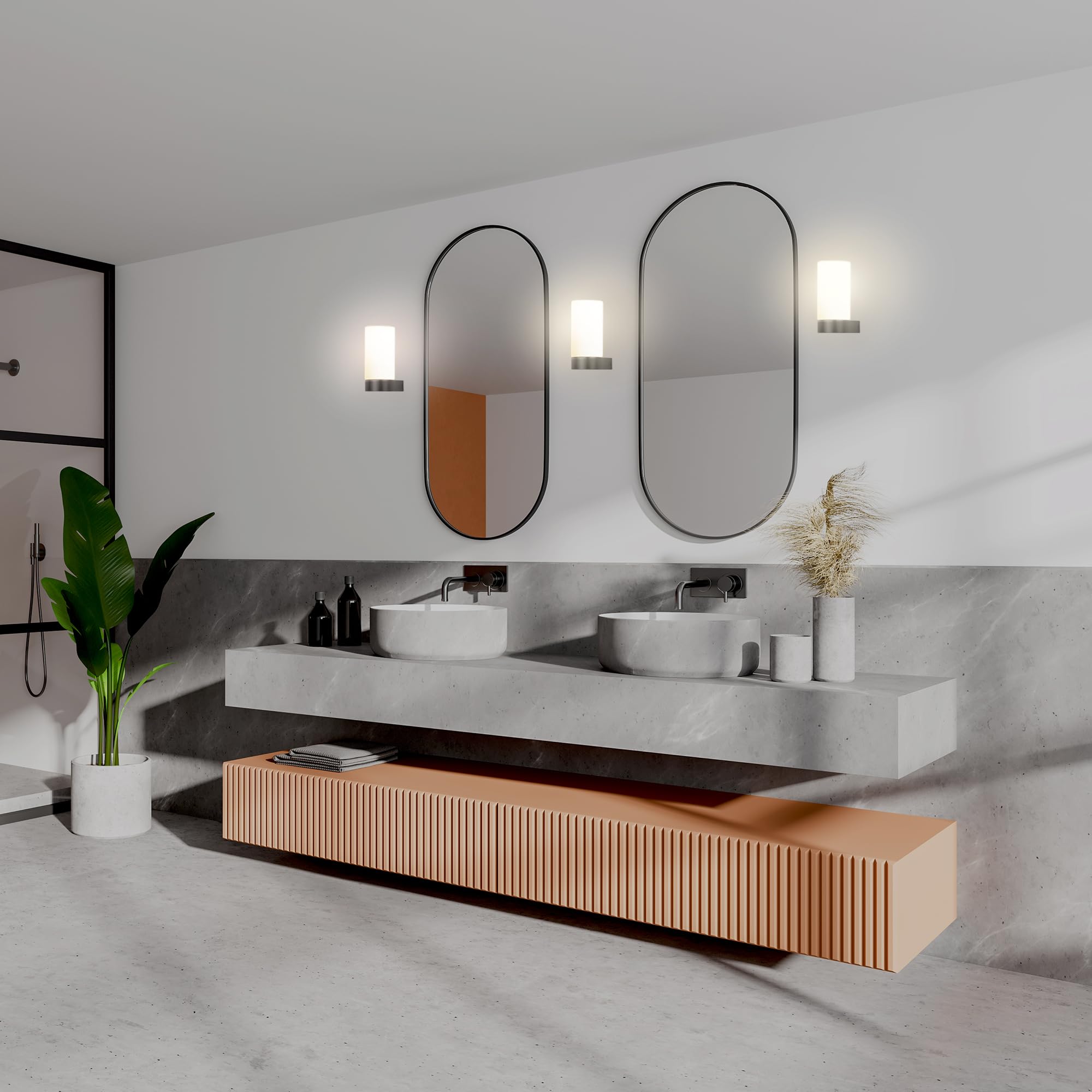 FORLIGHT Metà - Aplique de Pared IP44 para Baño, Compatible con Bombilla E14, Aluminio Negro y Difusor de Cristal Opal, Iluminación Moderna y Elegante para Espacios Húmedos