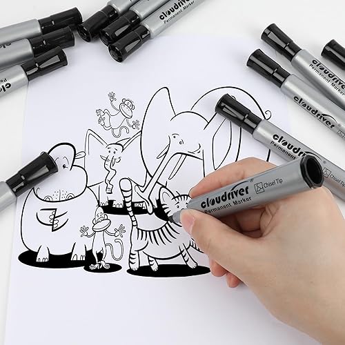 Miniatura 7 de cloudriver Marcadores permanentes de 96 unidades, juego de marcadores permanentes negros a granel, punta de cincel, marcadores a prueba de manchas