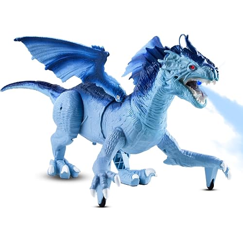 Covsen Remote Control Dragon Toy for Kids – RC Large Dragon Figure with Flapping Wings, Roaring Sound, Mist-Spraying, LED Light-Up Eyes – Birthday for Boys, Girls Ages 3+