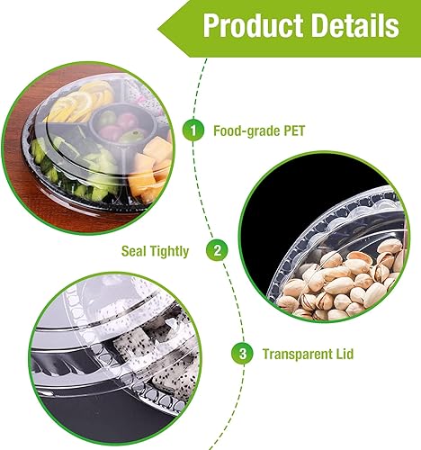 Miniatura 6 de Paquete de 30 bandejas de plástico para servir aperitivos con tapa, plato de frutas dividido redondo desechable, bandejas de alimentos para