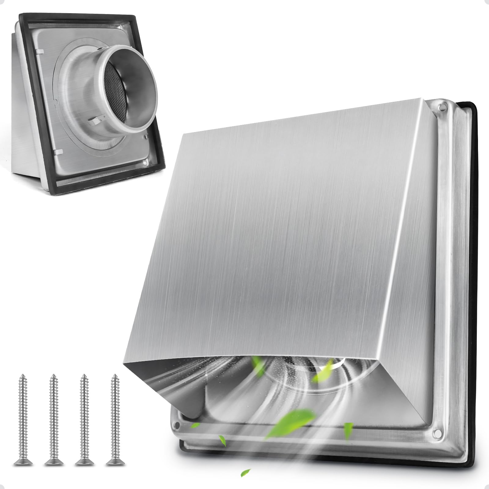Yooler Ø100mm 4 Inch Air Vents, 304 Stainless Gravity Grille,Extractor Fan Vent Cover for Walls, Insect Protection Grille for VMC Pipe mit Gummidichtungen und Schrauben