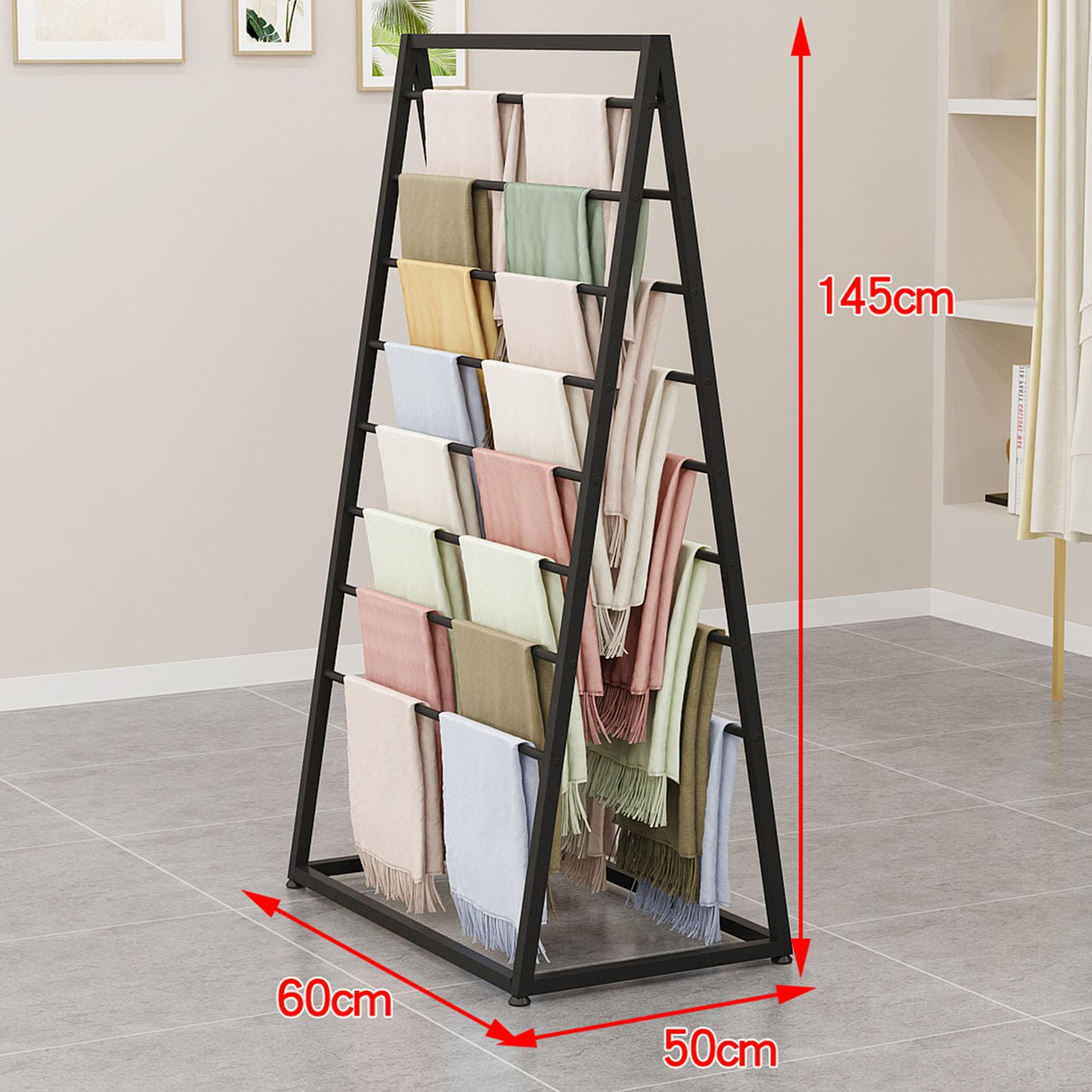 Organizador de bufandas y cinturones de doble cara para tienda de ropa, soporte de pie para bufandas, chales, pantalones, sábanas, toallas y accesorios