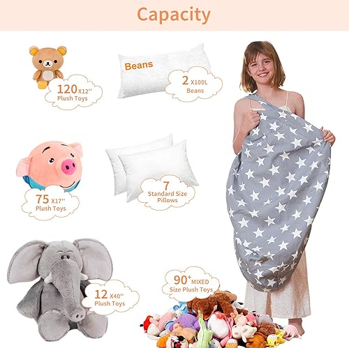 Miniatura 140 de Aubliss - Funda para organizar juguetes de felpa, se convierte en un puf cuando se rellena Se convierte en un puf para niños cuando está lleno. Aqua