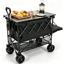 400L Heavy Duty Folding Double Decker Wagon with Table | Collapsible Utility Design, 360 All-Terrain Wheels, 600Lbs Capacity, Tailgate for Picnic & Beach, Camping Portable Outdoor