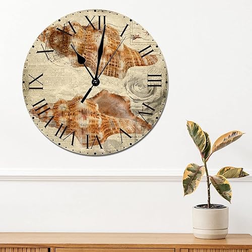 Miniatura 65 de ArogGeld Reloj de pared con diseño de estrella de mar antigua francesa, de cloruro de polivinilo, con números romanos, de 10 pulgadas, funciona