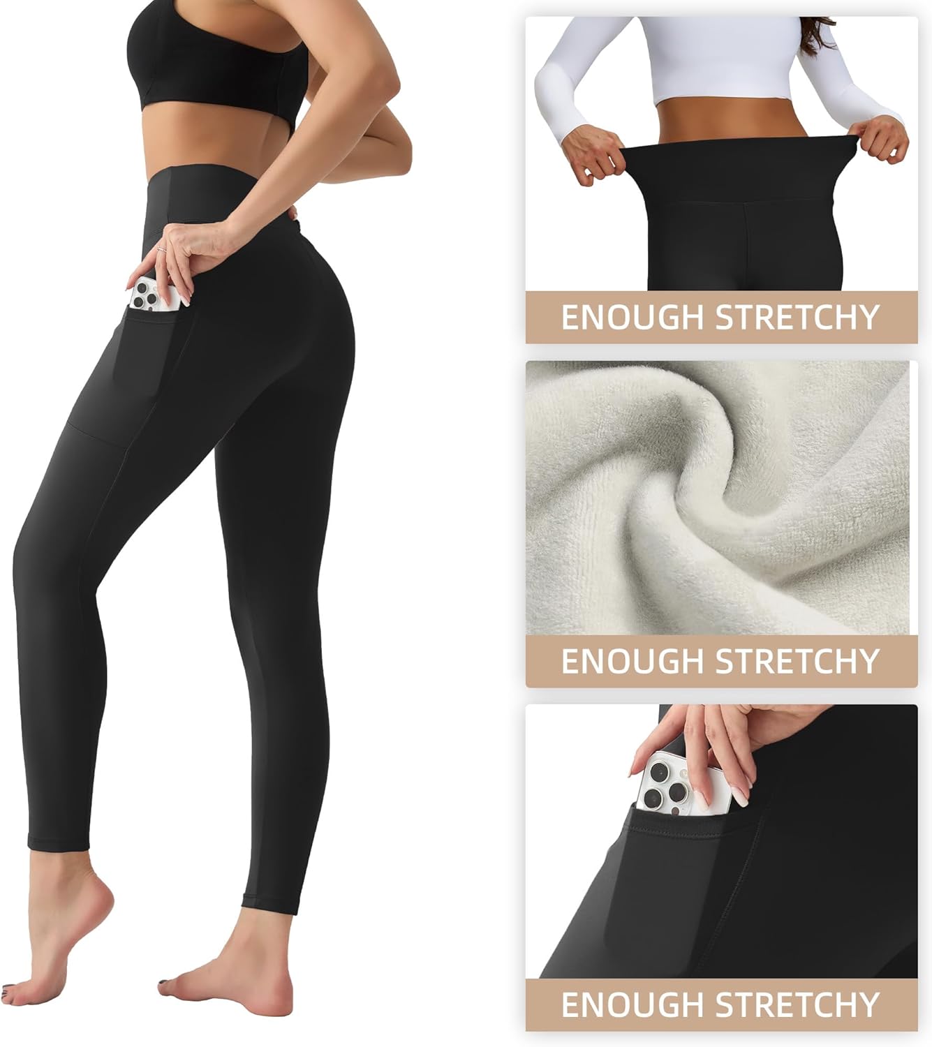 Thick Fleece Lined Leggings for Women High Waisted Winter Warm Thermal Yoga Pant Tummy Control Soft Workout Lounge - Image 3