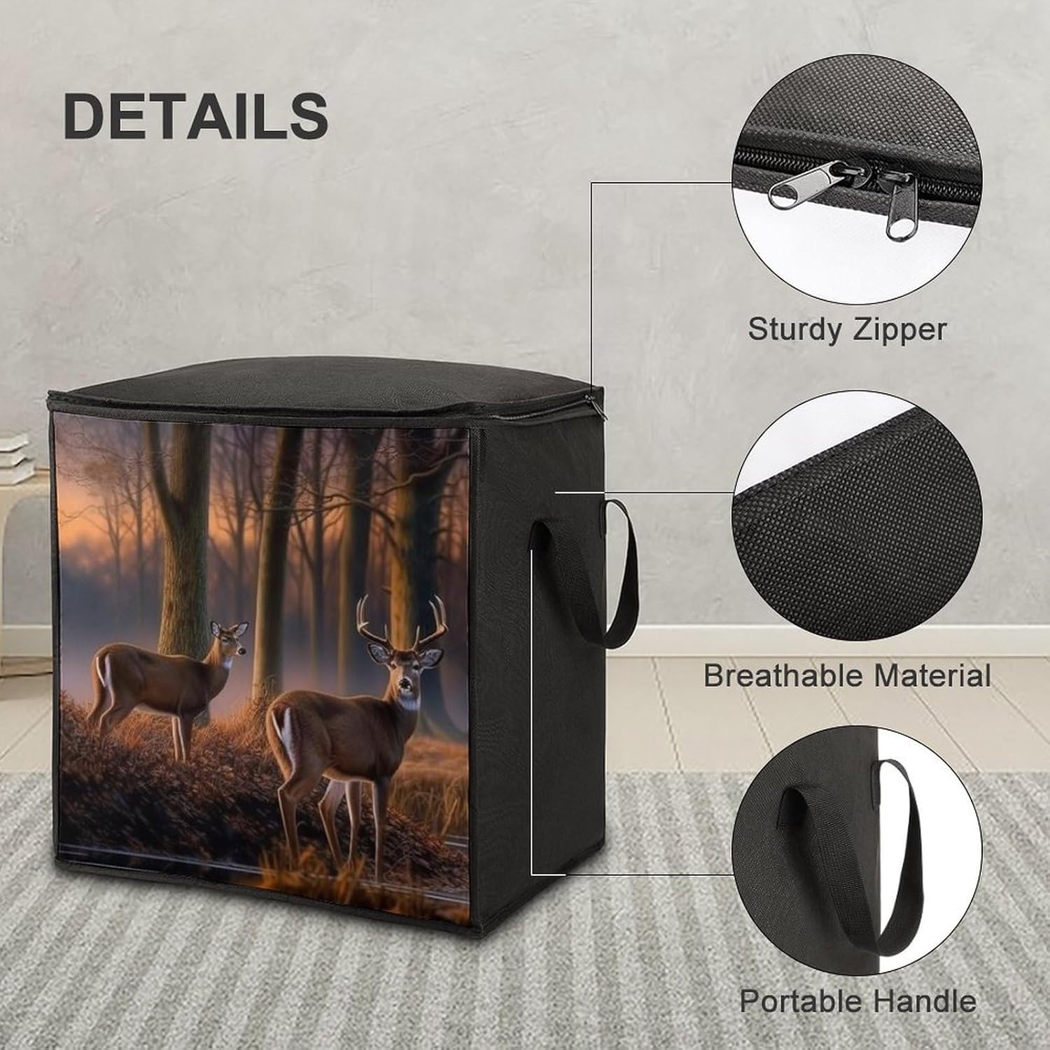 Quilt Storage Bag,Nature Wild Animal Deers Printed Large Foldable Storage Container Portable Travel Storage Bag for Blankets, Quilts, Clothes, Comforter, Bedding And Pillows