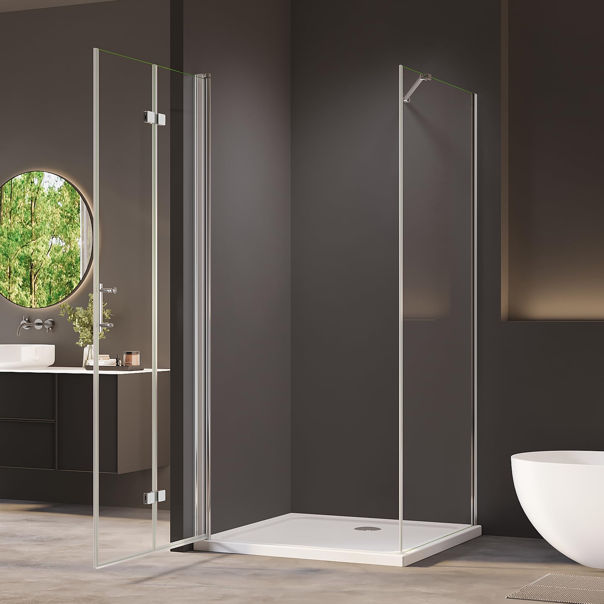 Duschkabine Falttür mit Seitenwand 90x70 cm Eckeinstieg Dusche Rahmenlos Duschabtrennung Eckdusche aus 6mm ESG Sicherheitsglas mit Nano-Beschichtung, Höhe 195 cm
