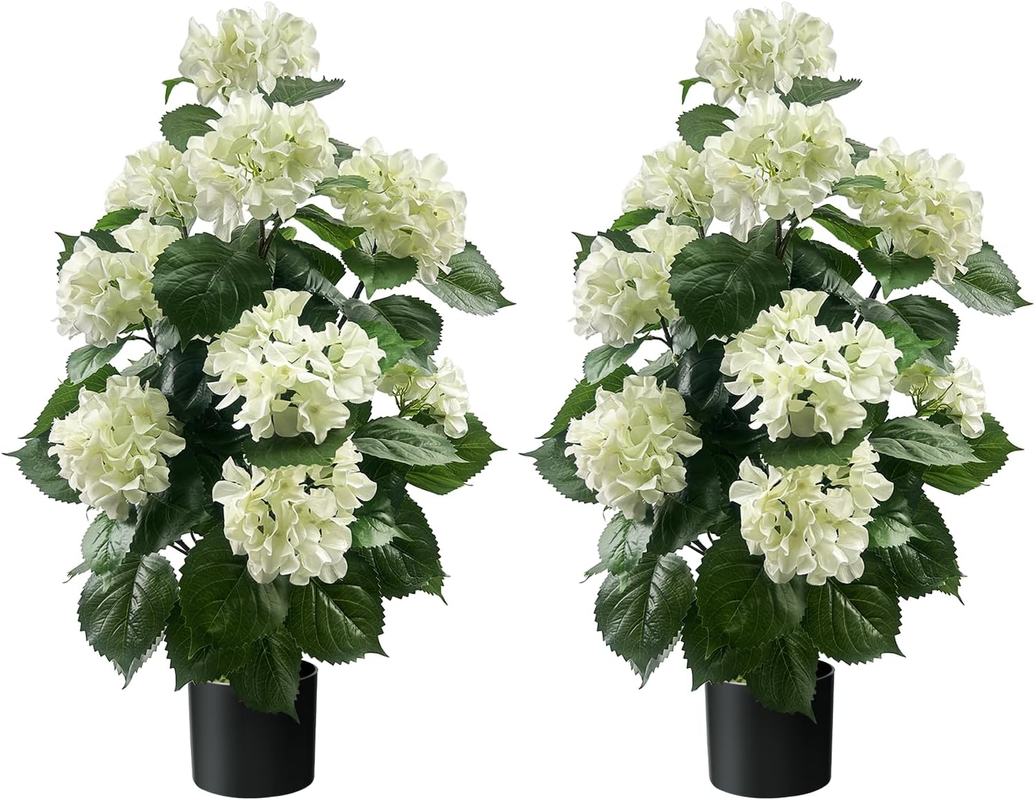 3FT Artificial Hydrangea Tree, White Hydrangea Artificial Flowers for Indoor Outdoor Decoration, UV Resistant Faux Hydrangea Flowers for Front Porch Patio Garden Home Decor, 2 Pack White