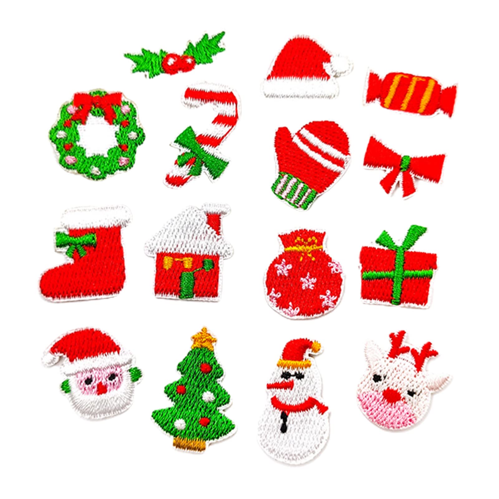Zbiianxer Men's Self Adhesive 15Pcs Christmas Decoration Iron On Santa Snowman Tree Sew On Embroidered Applique Badges For Festival Sew Patches Christmas Iron On Patches Embroidered Patches For Clothing Jeans