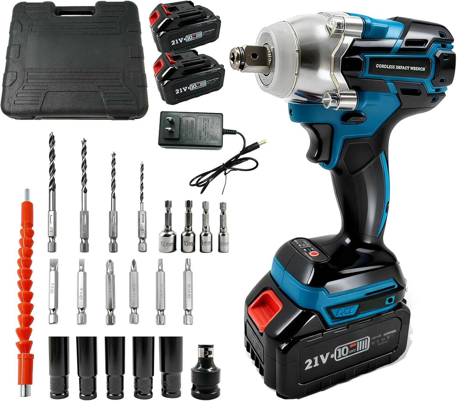 Cordless Impact Wrench, 1/2 Inch Brushless Impact Gun, 320N.m High Torque Impact Driver Set with 2 x 21V Batteries for Automotive/RV, Truck Repair & Maintenance