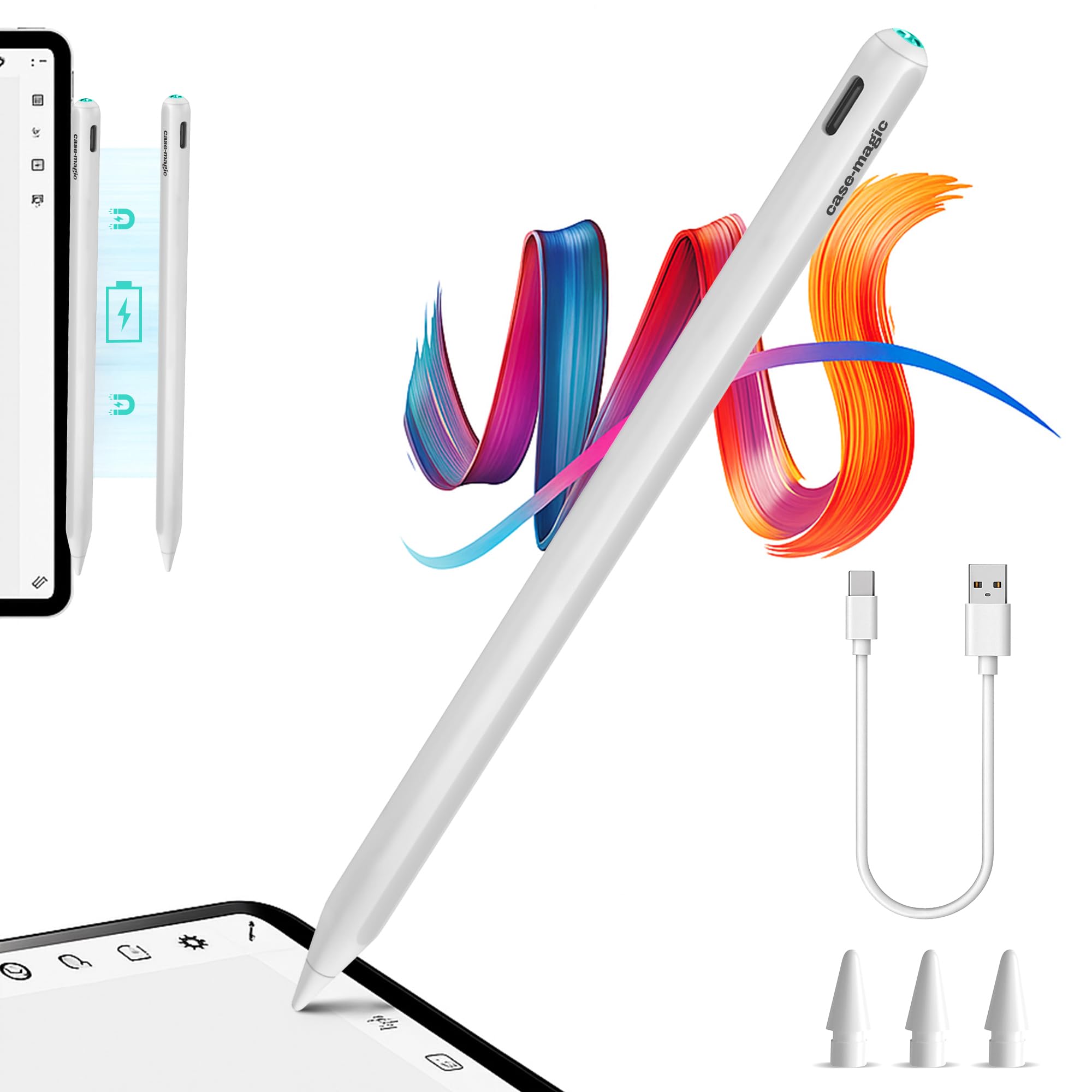 Case-Magic Dual Charging Stylus Pen for iPad with Magnetic Wireless Charging, Palm Rejection,Tilt Sensitivity, Type-C, Compatible with iPad Pro/Air/Mini, Drawing & Note-Taking Pen Replaceable Nib-image-32