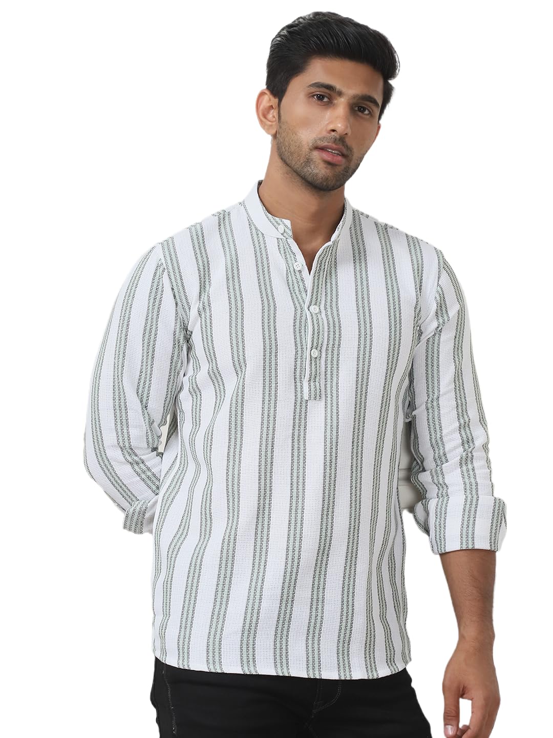 Jompers Green Woven Design Cotton Short Kurta For Men. (Green, Xxl)
