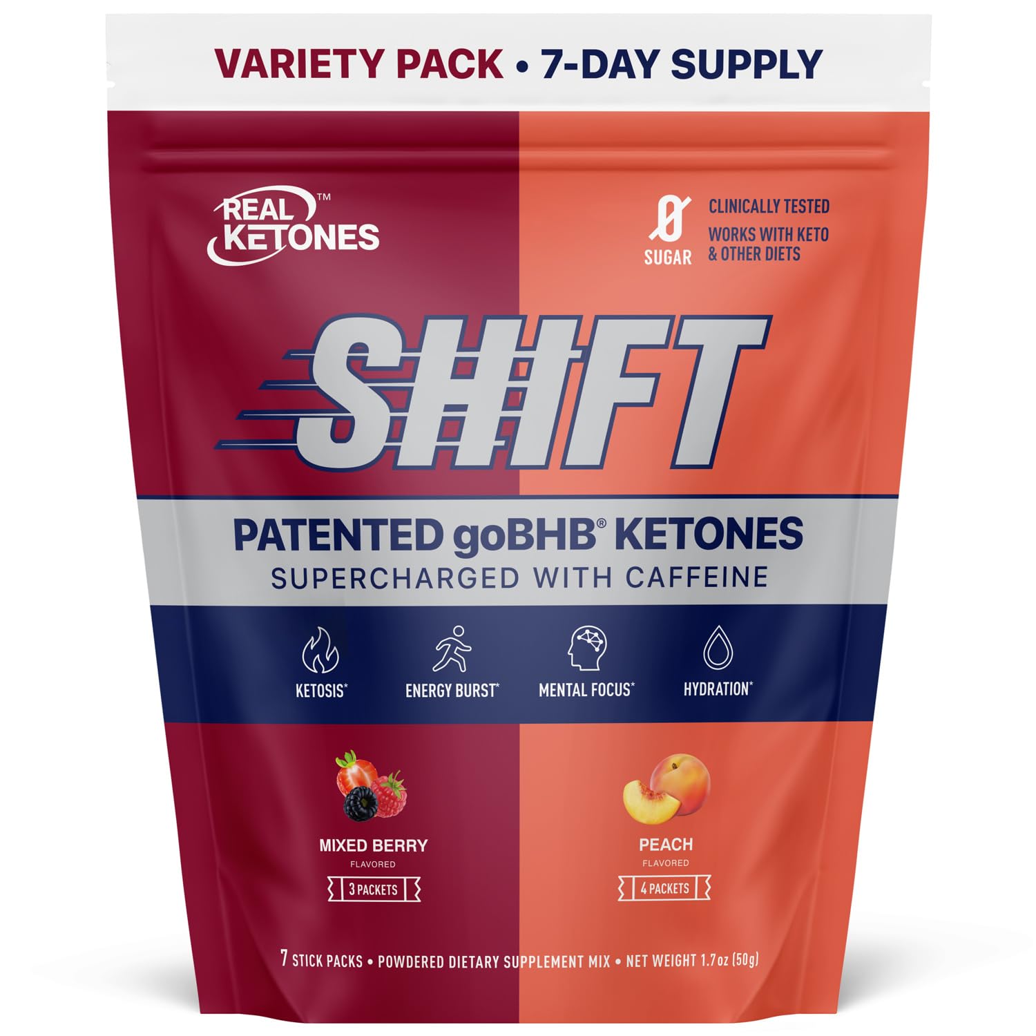Real KetonesBHB Exogenous Ketones Drink Mix Packets Keto Electrolytes Powder Packets No Sugar with 4 Main Fasting Electrolytes Plus Hydrating Patented Keto BHB - 7 Count Peach, Mixed Berry