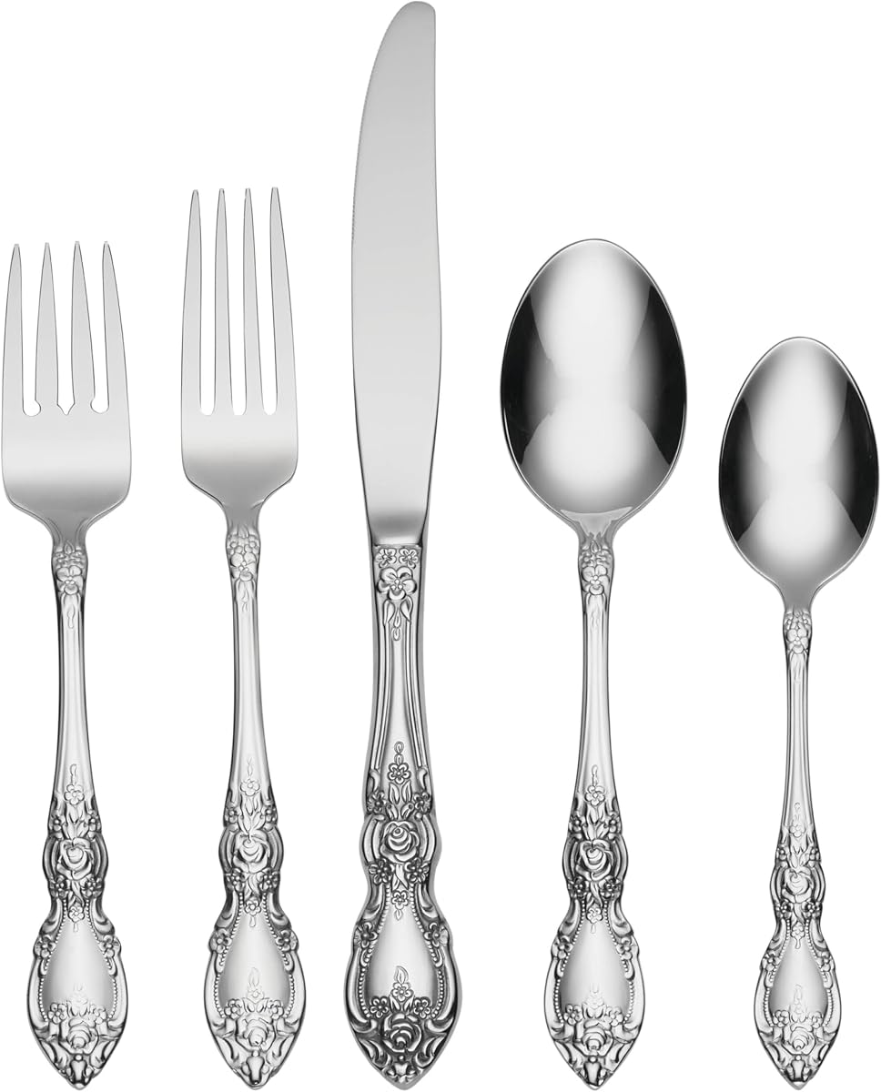 Oneida Wordsworth 45-Piece 18/0 Silverware Set for 8, Flatware | mirror finish, dishwasher safe | includes serving spoons and utensil set | cutlery set, wedding silverware