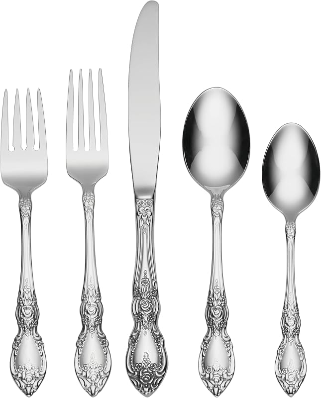 Oneida Wordsworth 45-Piece 18/0 Silverware Set for 8, Flatware | mirror finish, dishwasher safe | includes serving spoons and utensil set | cutlery set, wedding silverware