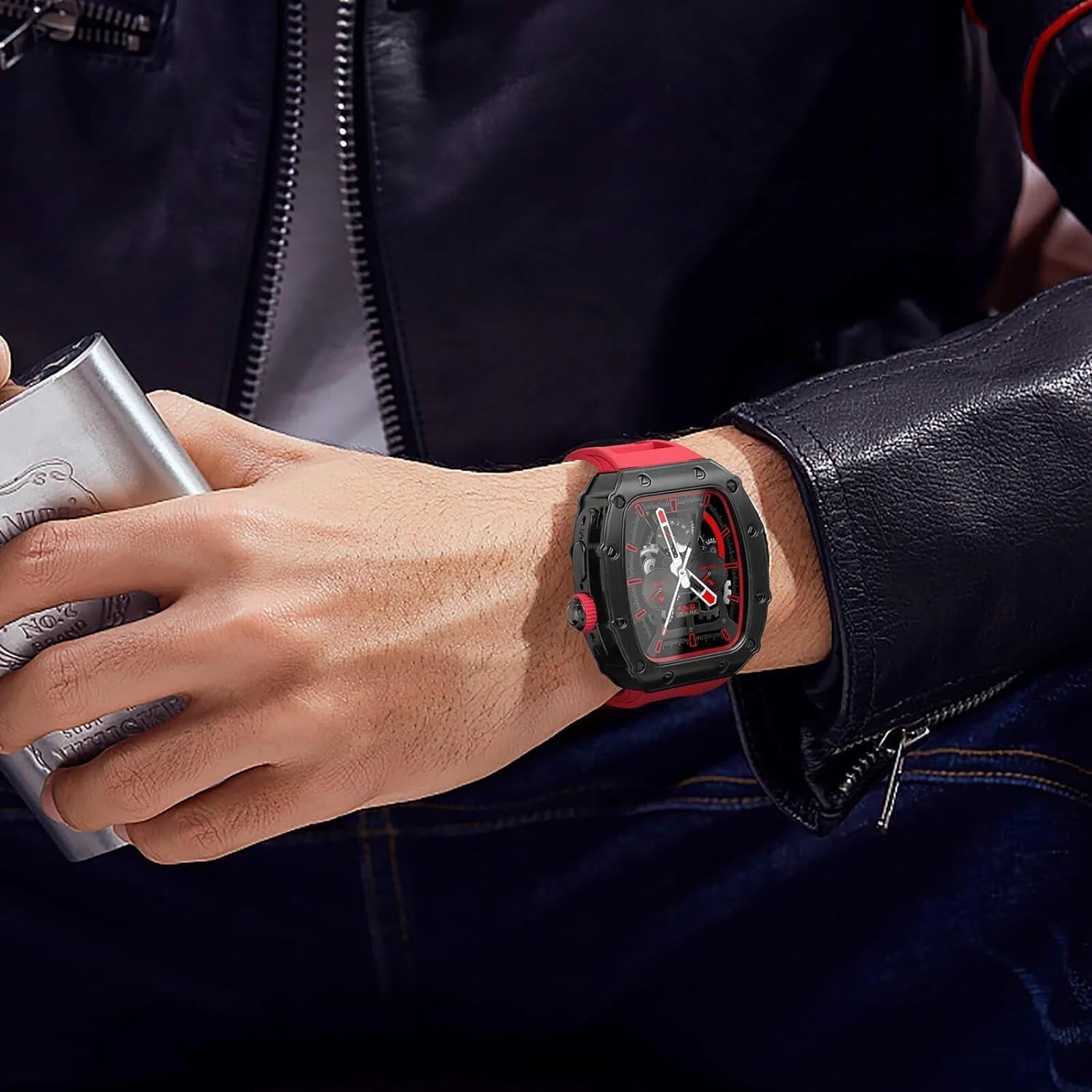 Luxury Rugged Alloy Case Sport Rubber Watch Band，For Apple Watch Ultra 2 Ultra 8 Series，Sports Watch Band Case Mod Kit，For 49mm Replacement Accessories