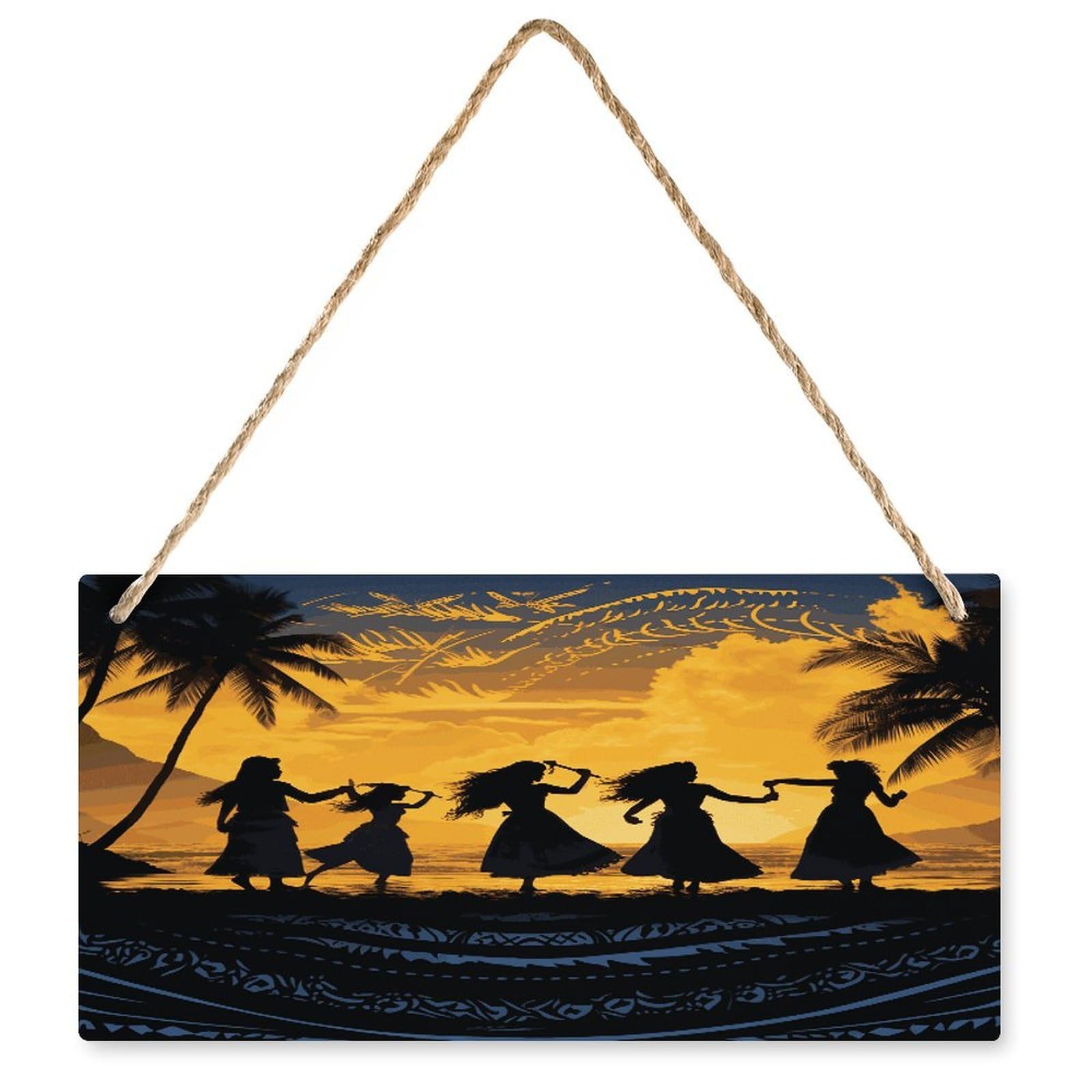 Fodpand Style Five Silhouettes Of Hawaiian Dance Wall Art Wooden Hanging Sign Decor, Artwork For Wall Decoration, Funny Plaque For Bedroom Kitchen Living Room Home Decoration 9.8 X 4.9 Inch
