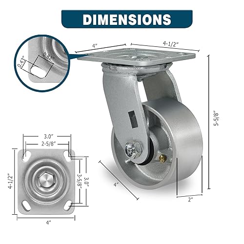 Miniatura 2 de Ruedas giratorias de 4 x 2 pulgadas, ruedas industriales resistentes, ruedas giratorias con rodamiento de rodillos - Ruedas de hierro fundido de