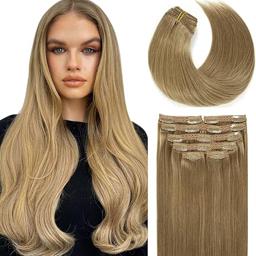 Vista 147 de Lacer Extensiones de cabello humano con clip, de doble trama, cabello brasileño de cabeza completa, color negro azabache, extensiones de cabello
