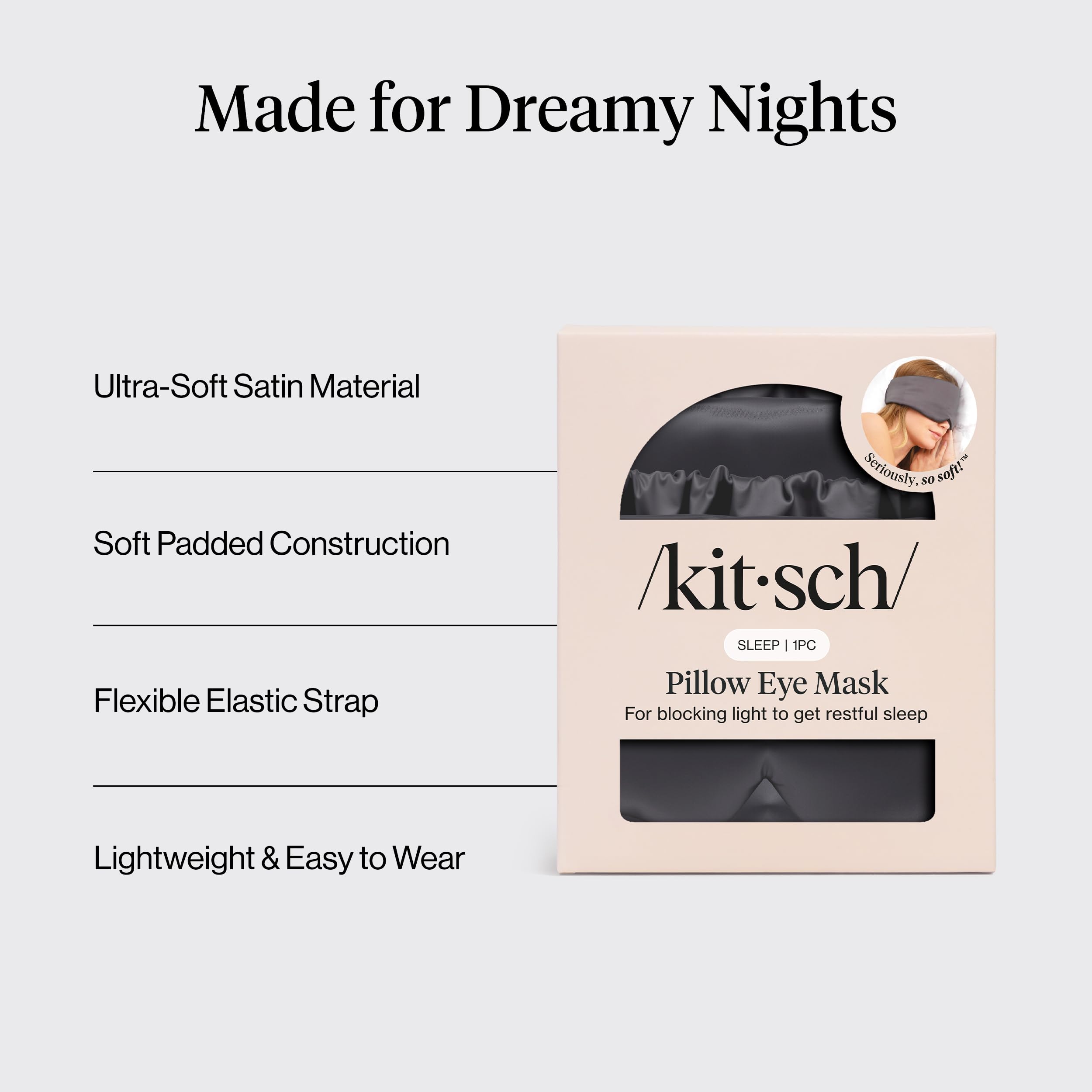 Kitsch Satin Sleep Mask | Eye Masks for Sleep - Charcoal Black — Amazon image 3