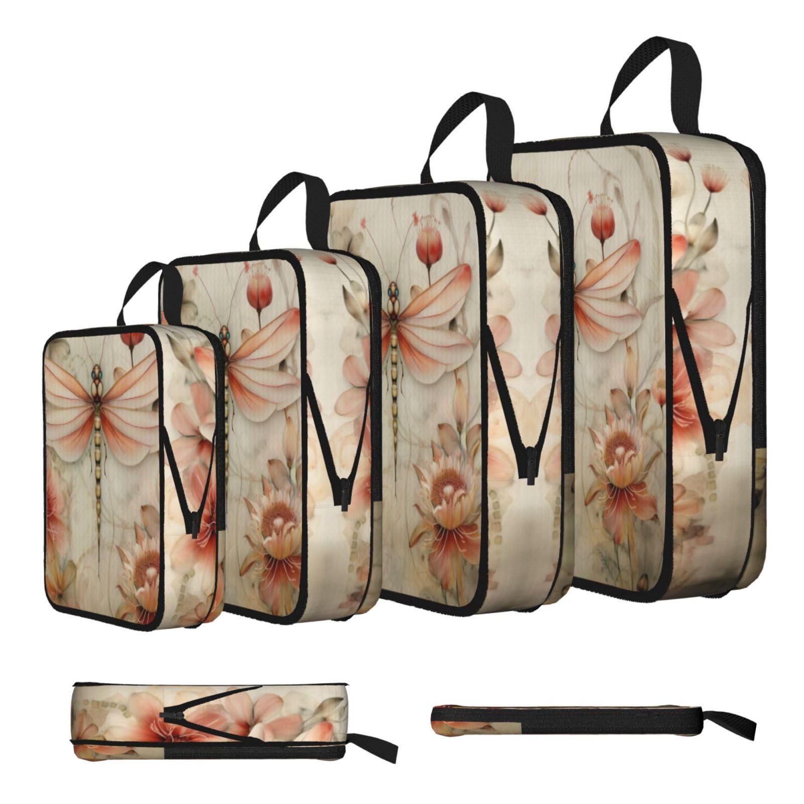 Sxzvvbn Black Blue-Eyed Dragonfly Compression Packing Cubes 4 Piece Set