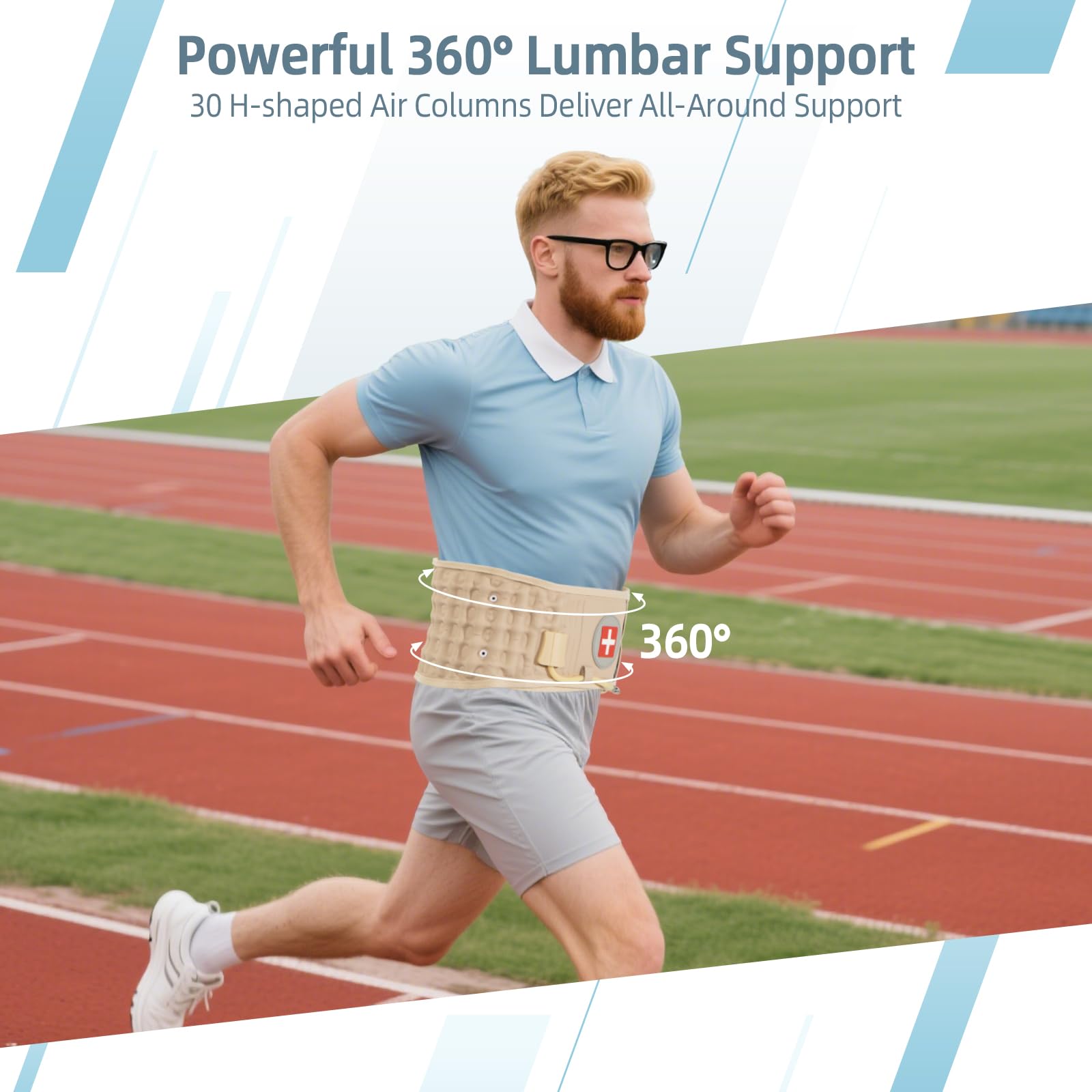 Tutore lombare a decompressione, supporto lombare gonfiabile per alleviare il dolore lombare, con pompa elettrica e cinghie regolabili, per attività quotidiane e girovita 29-49 (beige)