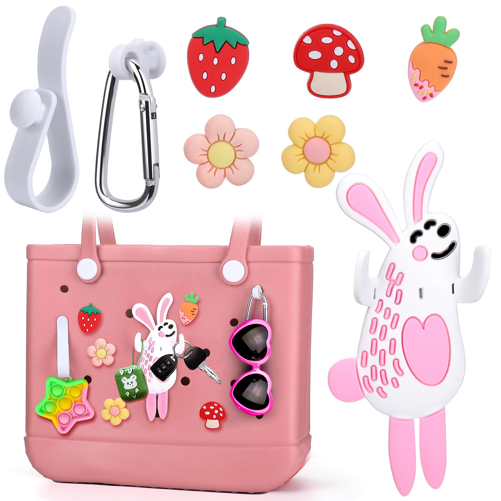 Mity rain Accessories for Bogg Bag - 8Pcs Accessories Set Contains Charms and Key Holder, Dual Purpose Bear Charms