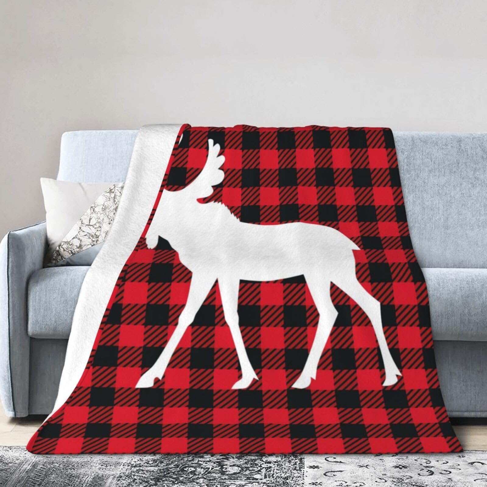 ERTDFXCV Moose Buffalo Plaid Set Blanket 60"x50"