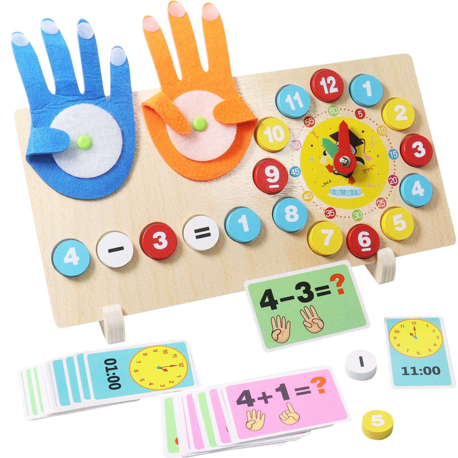 Qunkun Drewniana zabawka matematyczna, liczenie palców, zabawka dla dzieci, zabawka do nauki liczenia, zabawka dla chłopców i dziewczynek od 4-7 lat