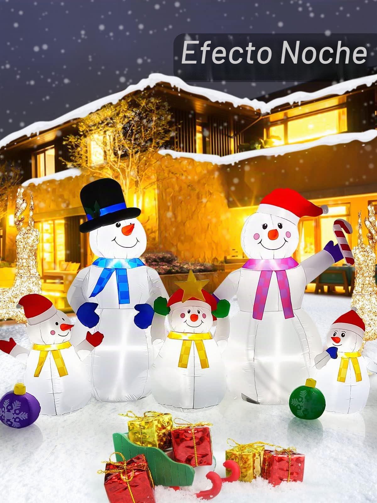 EBANKU Adornos Hinchables de Navidad de 6 Pies Con LED Integrados, Muñeco de Nieve Enorme para Exteriores, Una Familia de Cinco, Bonita Decoración para Fiestas