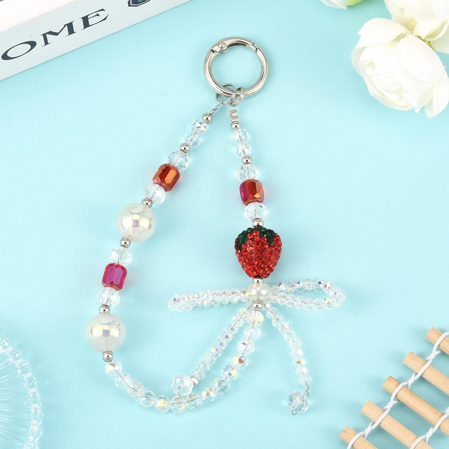 BEEFLYING Beaded Phone Wrist Strap Y2K Cute Phone Charm Wristlet Lanyard with Bowknot Butterfly Flower Heart Cellphone Bracelet for Keychain Bag Car Key Decoration - Image 3