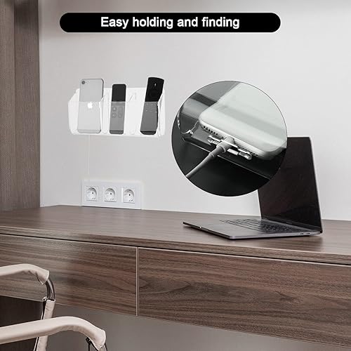 Miniatura 10 de Cosmos Soporte de control remoto de montaje en pared con bloque extraíble, estante de pared, soportes de carga para teléfono celular, organizador de