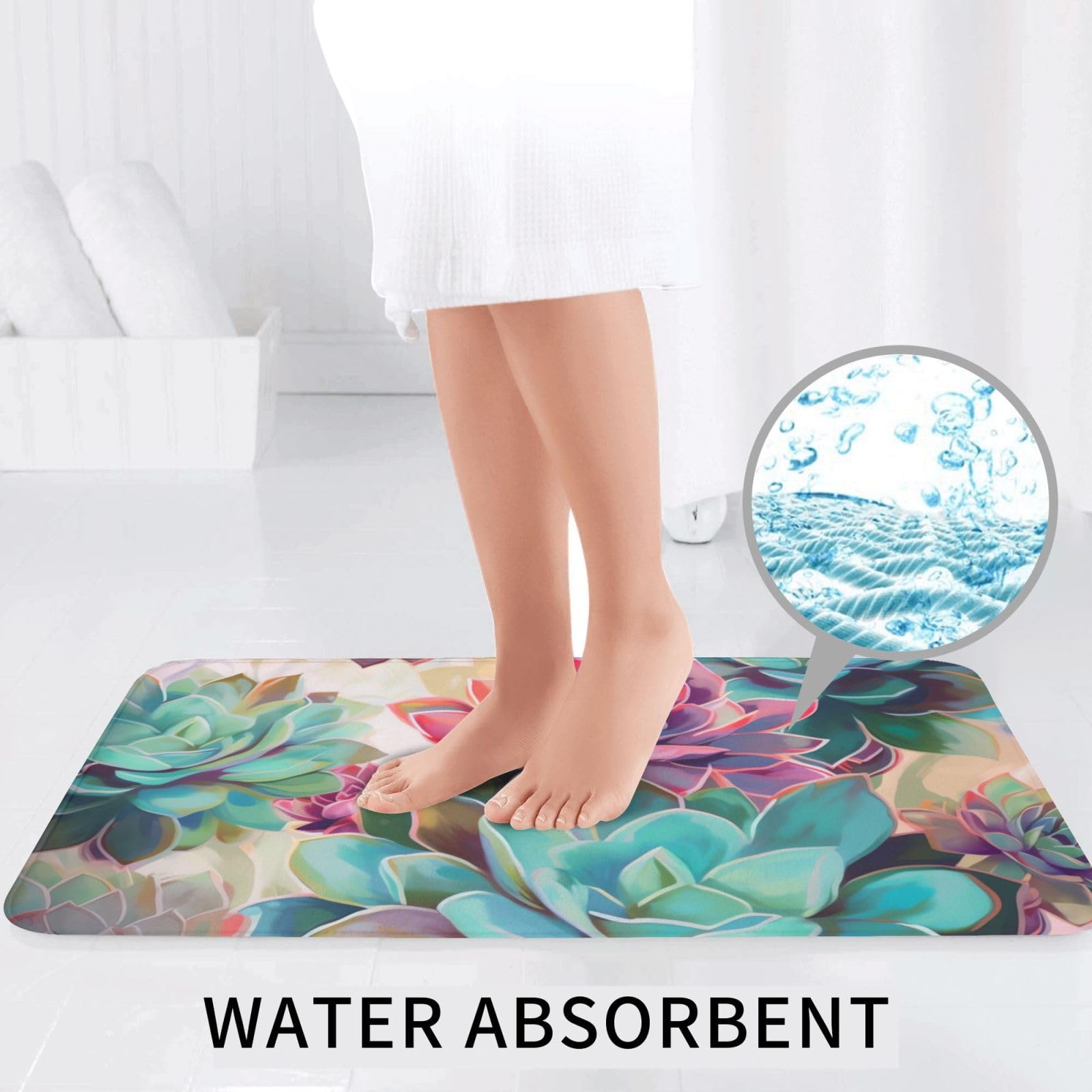 OUSIKA Tappetino da bagno colorato con stampa succulenta 3 pezzi inclusi tappetino contorno tappetini assorbenti bagno copertura WC per bagno