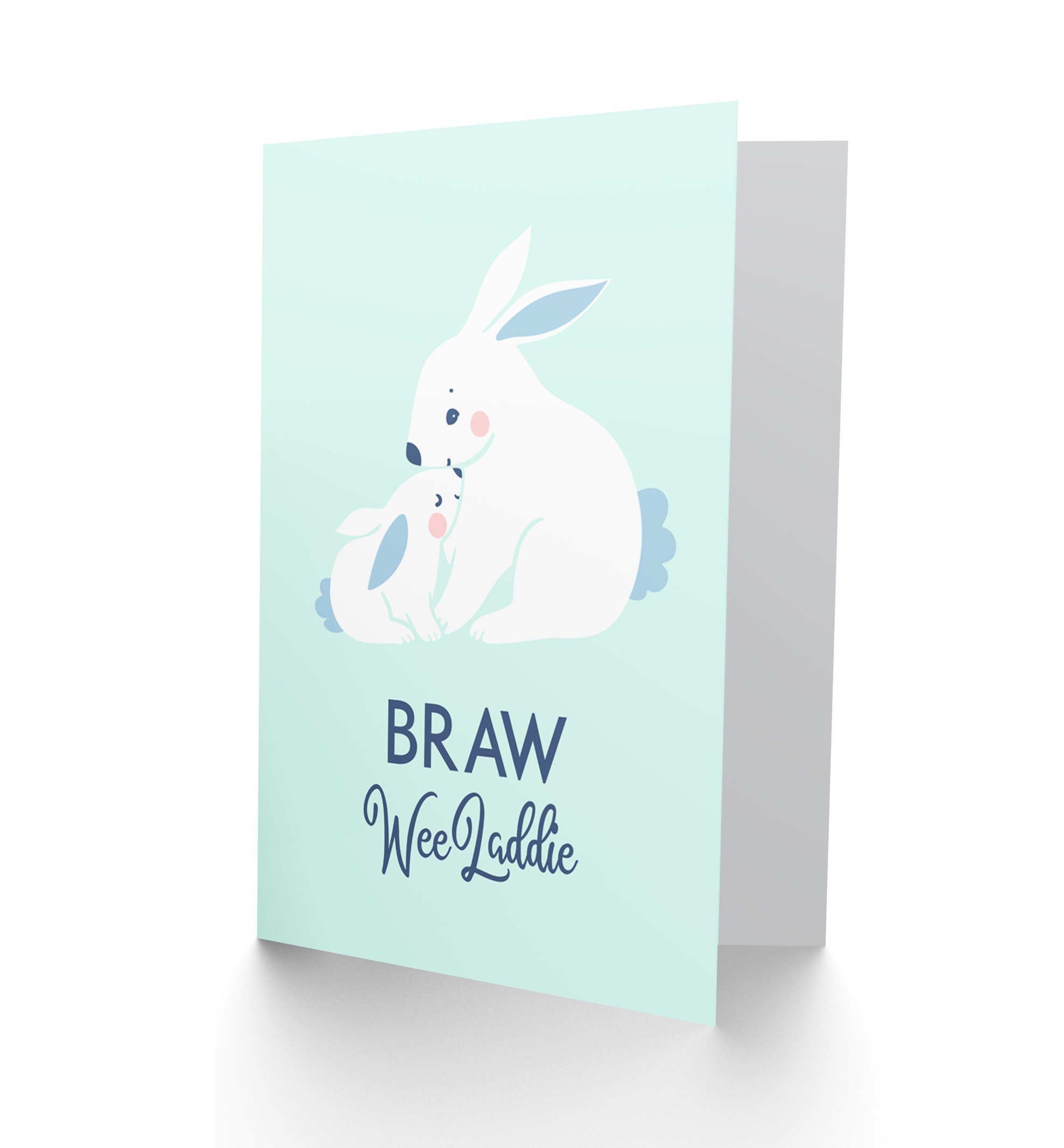 Wee Blue Coo Braw Wee Laddie New Baby Boy Scottish Rabbit Bunny Greetings Card
