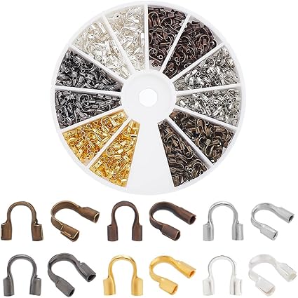 PH PandaHall 540pcs 6 Colors Brass Wire Guardian, Wire Guard Thread Protector Cable Protector U Shape Thread Protectors Loop Guardian Terminator for Bracelets Necklaces Jewelry Making